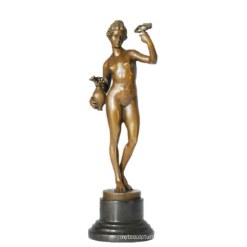 Female Figure Bronze Sculpture Nude Flower Lady Decoration Brass Statue TPE-444